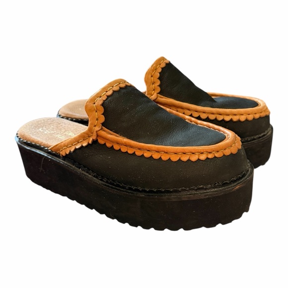 ANTHROPOLOGIE Seychelles Stand Tall Slip-On Flats Black Platform Mules Clogs 7 - Picture 3 of 13